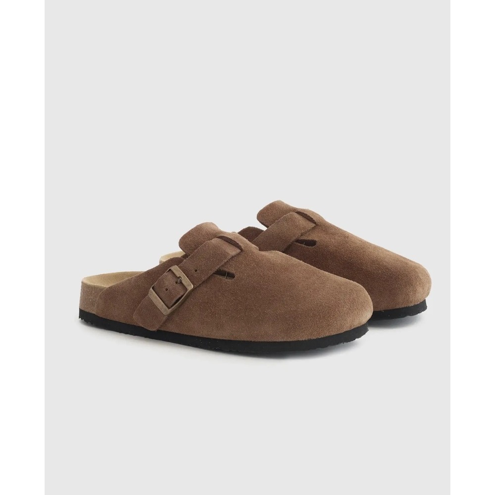 Quince Suede Clogs Women 9 Brown Buckle Slip On